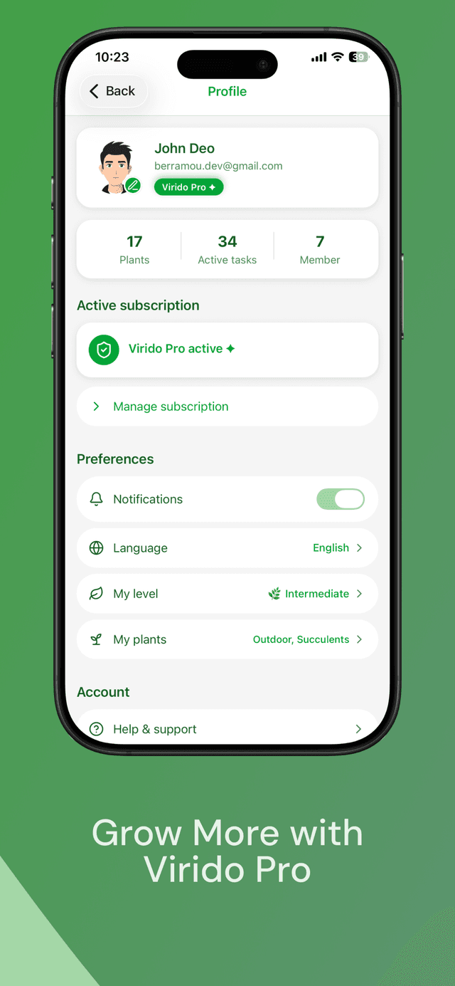 Virido plant statistics and health monitoring